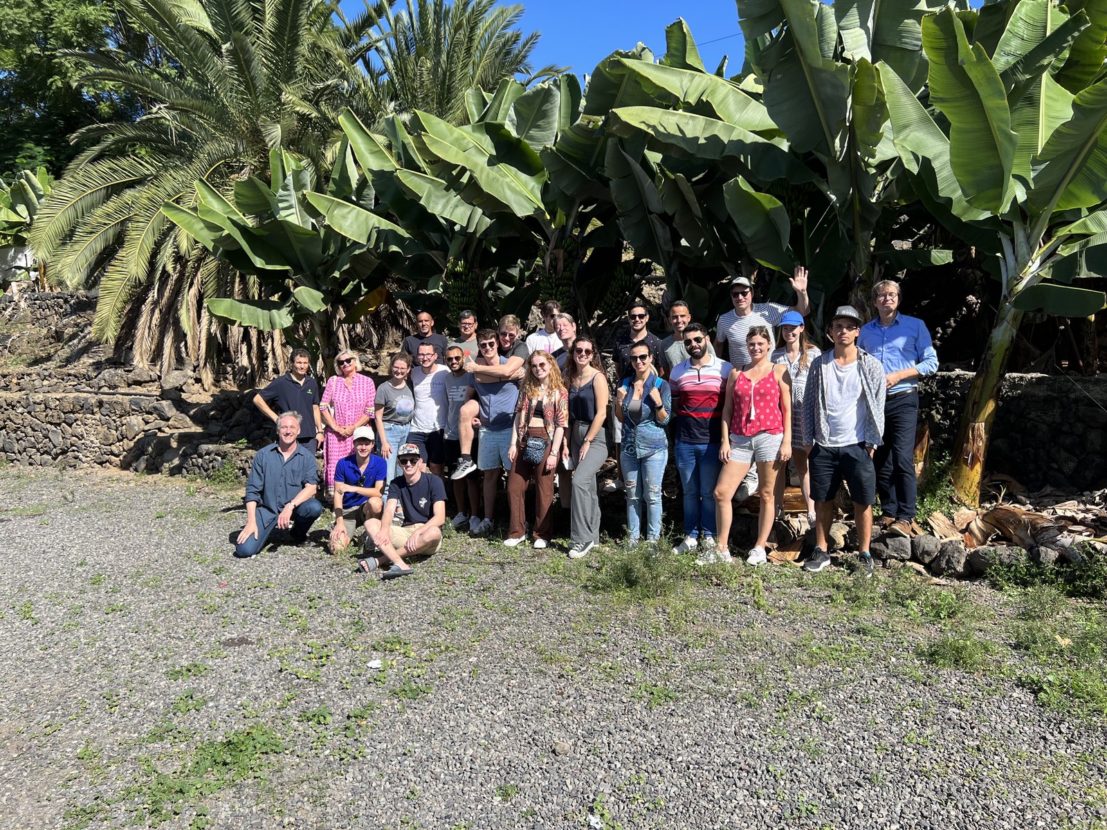 Group photo at a banana plantation, Tenerife