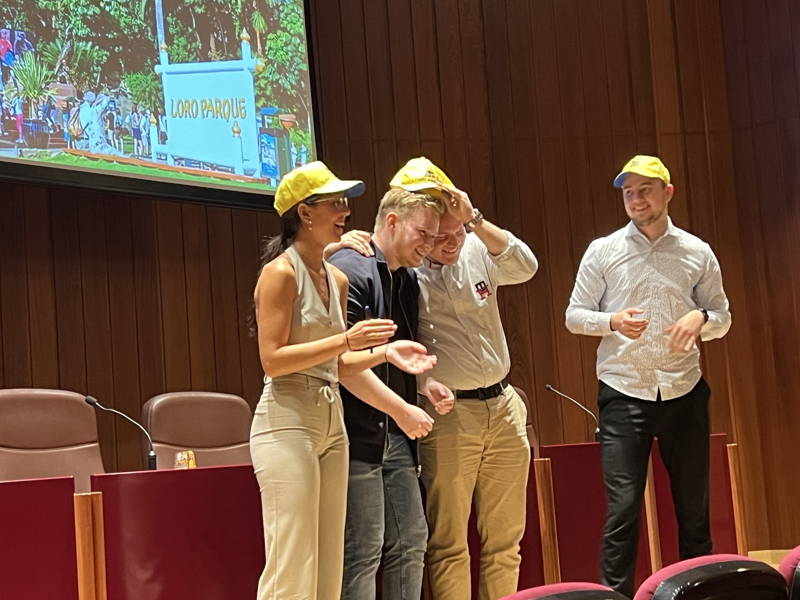 CIB23 students wearing Loro Parque caps during pitch